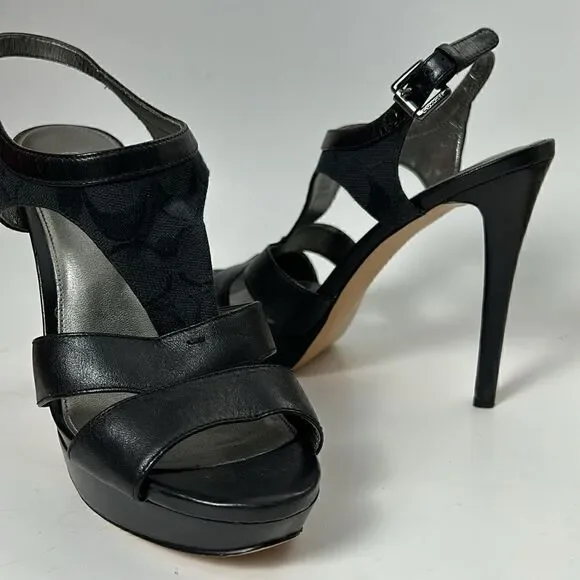 Coach Dita Semi Mat Calf Black Sandal - Size 7.5 black heels signature - Picture 3 of 10